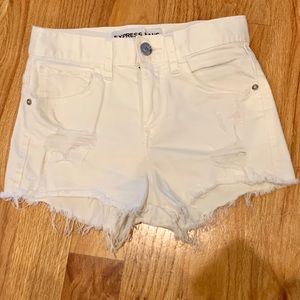 Express White High Waisted Distressed Jean Shorts